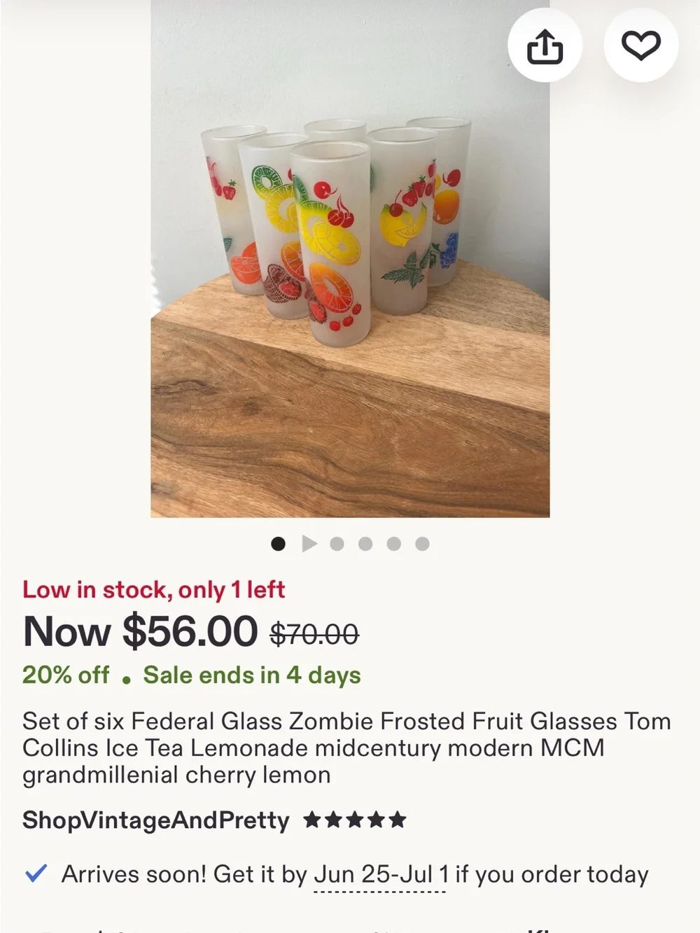 4 Federal Frosted Tom Collin’s, Lemonade Glasses Vintage MCM 50s